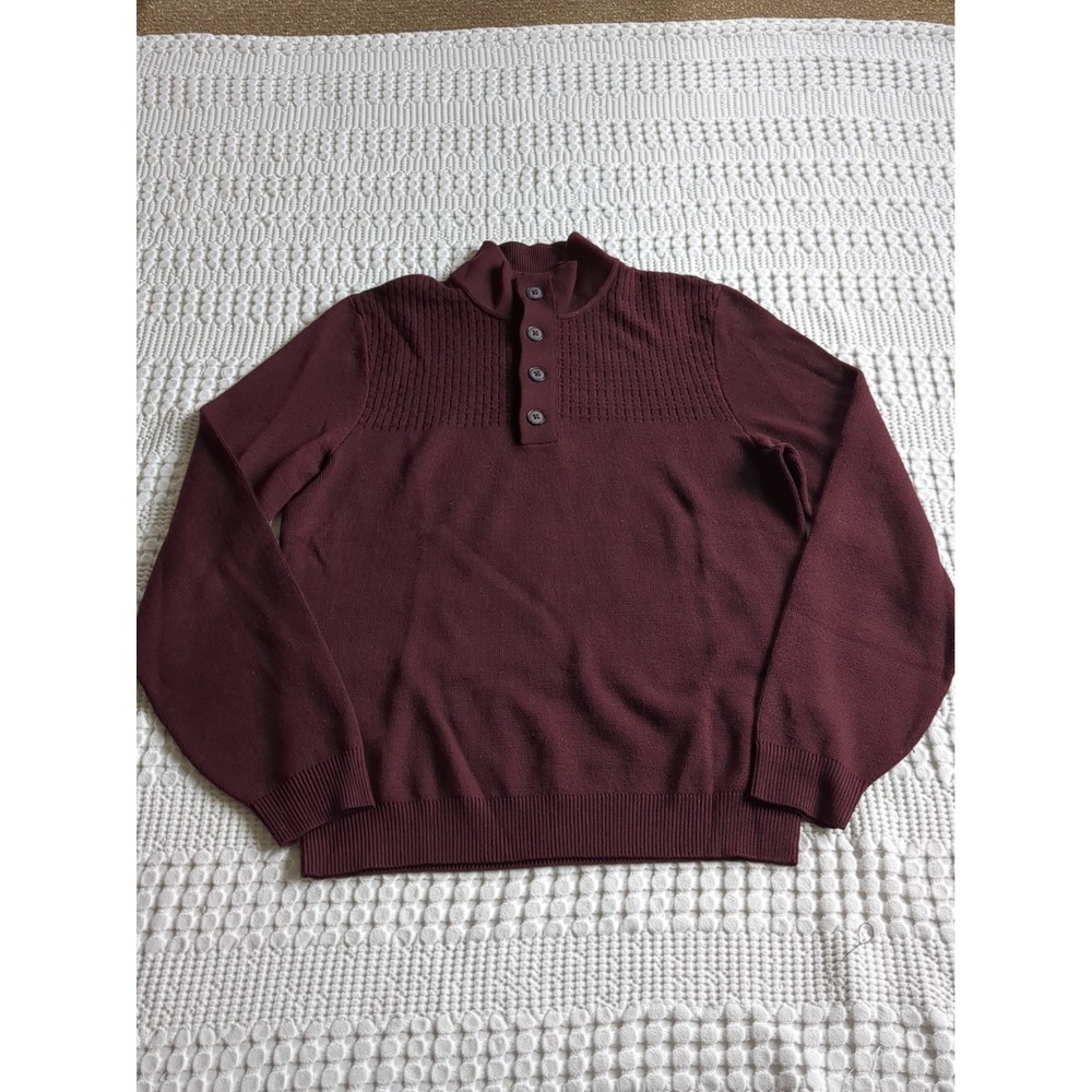 Hugo Boss High Neck Merino Wool Sweater Button Sz Medium Fits Small Burgundy